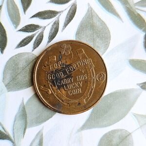 Vintage Good Fortune Lucky Coin Token • Horseshoe Clover Owl Egypt Design